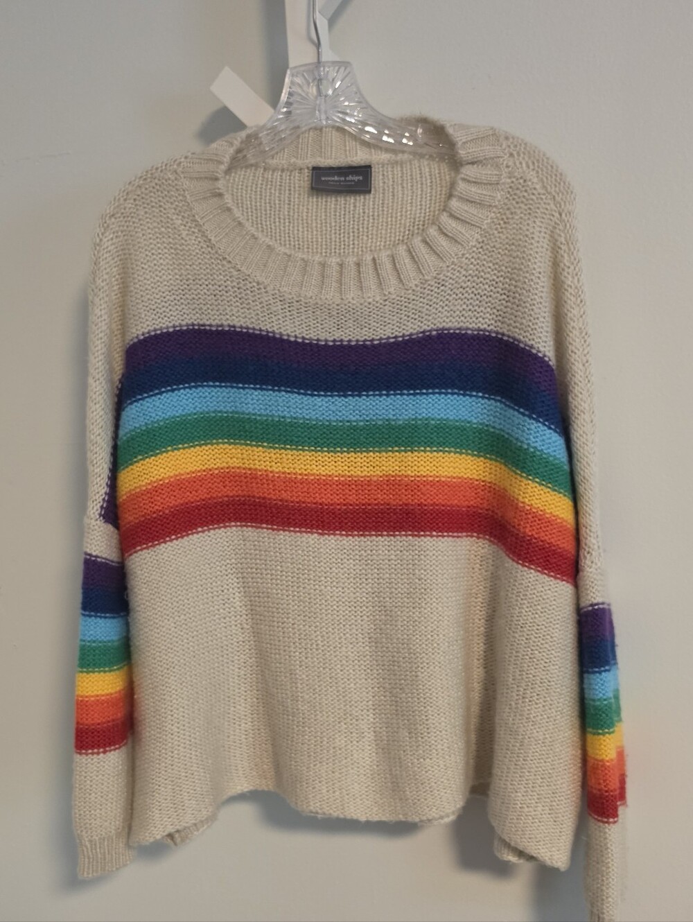 Wooden Ships Paola Buendia Rainbow Stripe Oversized Sweater Small Medium Pride - Picture 7 of 9